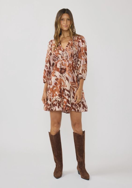 V-Neck Smocked Mini Dress with Ruffle Details