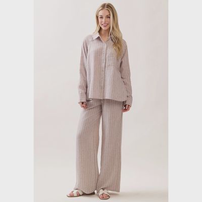 Striped Tie Detail Wide-Leg Pants