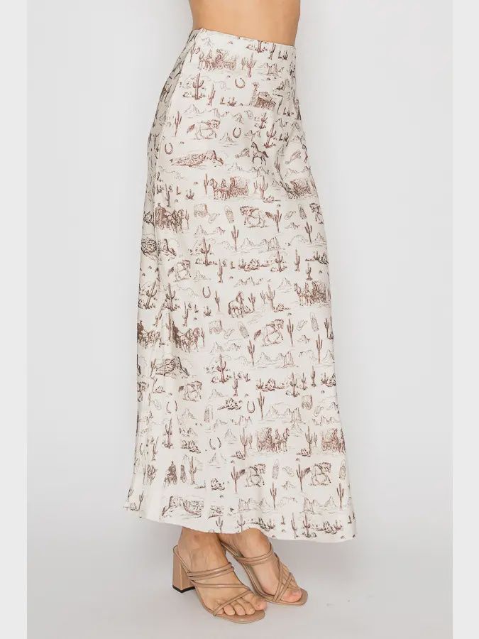 Western-Inspired Satin Maxi Skirt, Size: Small