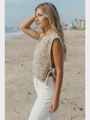 Leopard Print Knot Side Twill Vest