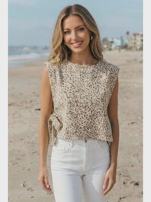 Leopard Print Knot Side Twill Vest