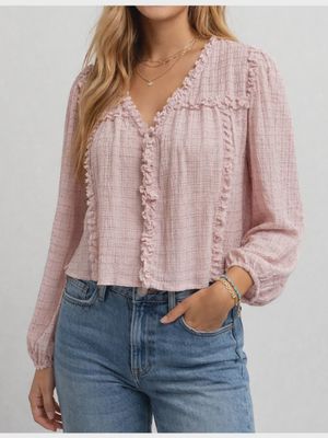 Blush Lace Trim V-Neck Jacquard Top