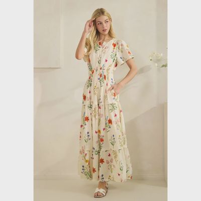 Botanical Print Tiered Maxi Dress