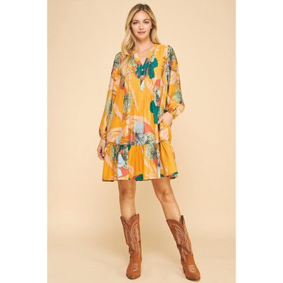 Tropical Floral Print Tiered Midi Dress