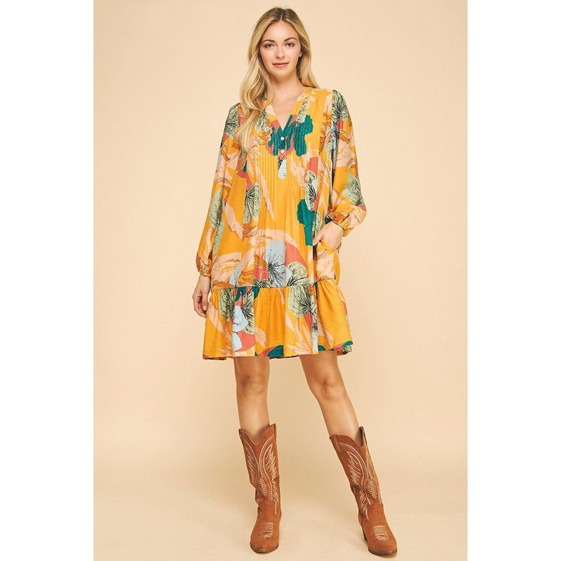 Tropical Floral Print Tiered Midi Dress