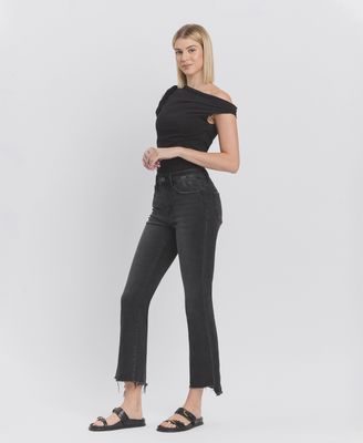 Black Crop Raw Step Hem Flare Jeans