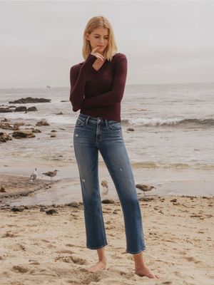 Mid-Rise Medium Dark Wash Ankle Straight Jeans