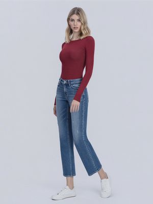 Mid-Rise Medium Dark Wash Ankle Straight Jeans