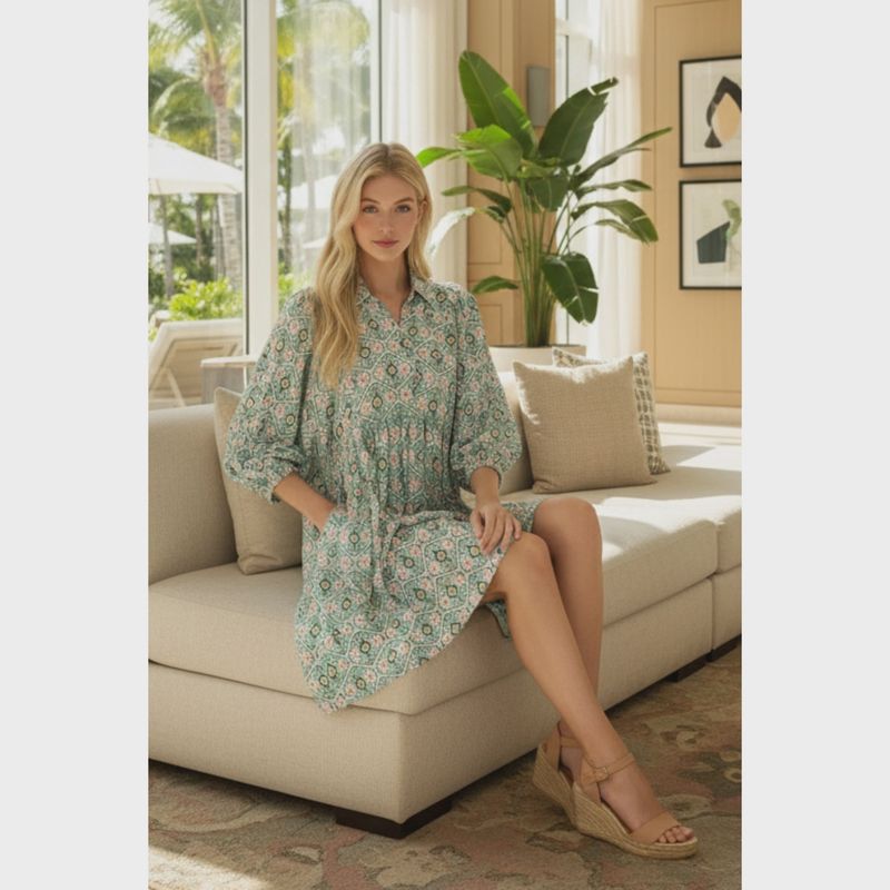 Geometric Floral Button-Down Midi Dress