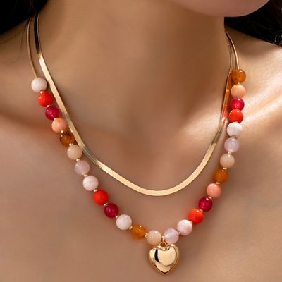 Beaded Heart Charm Layered Necklace