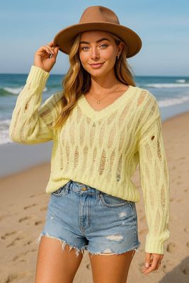 Distressed V-Neck Sweater
