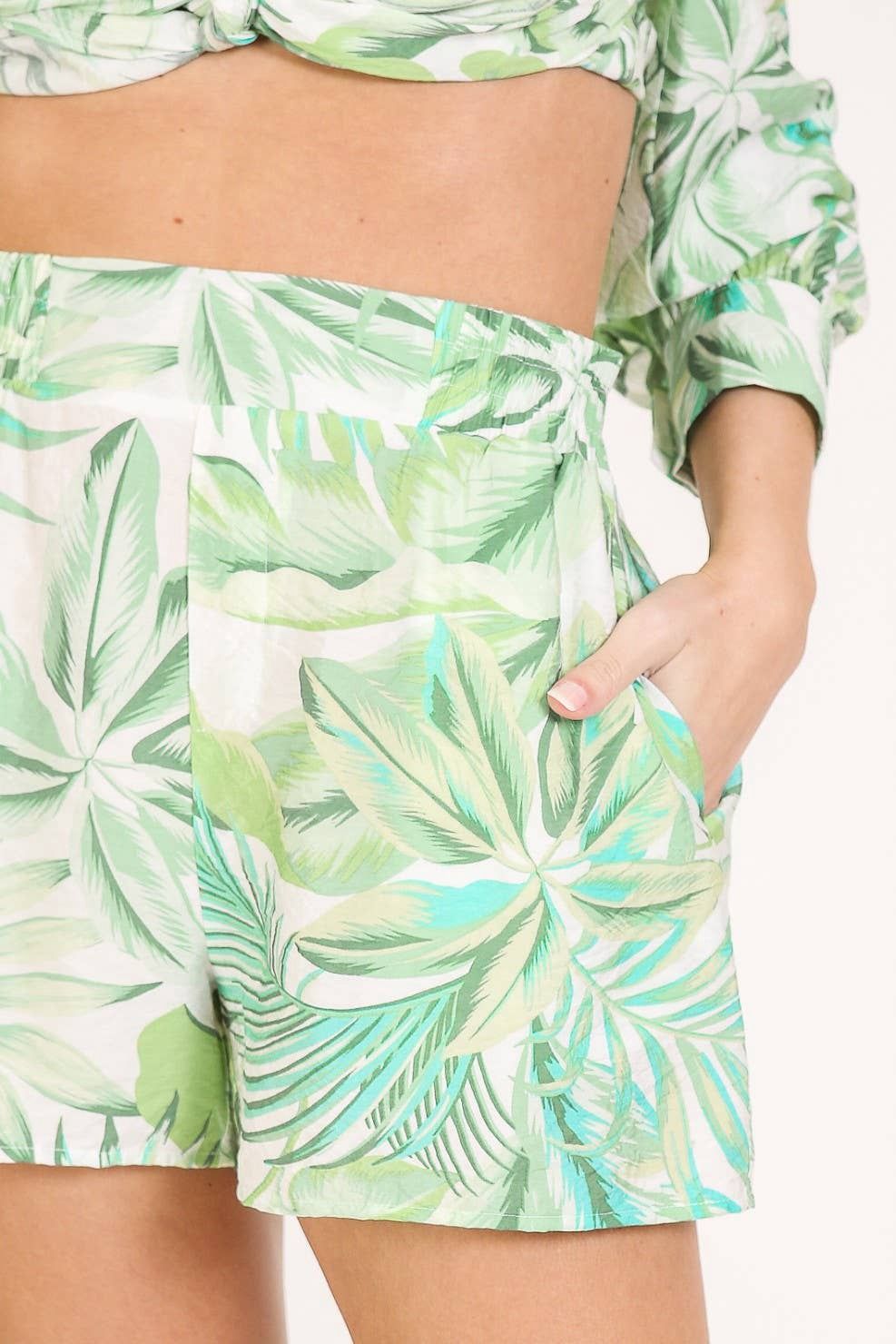 Set-Vacation Vibes Print Shorts, Color: Green Floral, Size: Small