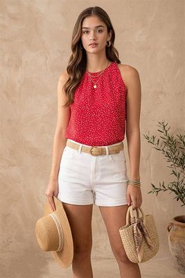 Polka Dot Sleeveless Blouse
