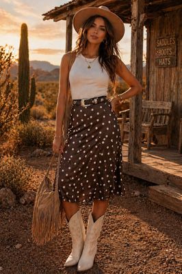 Polka Dot Satin Midi Skirt