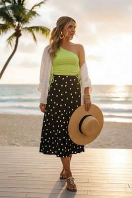 Polka Dot Satin Midi Skirt