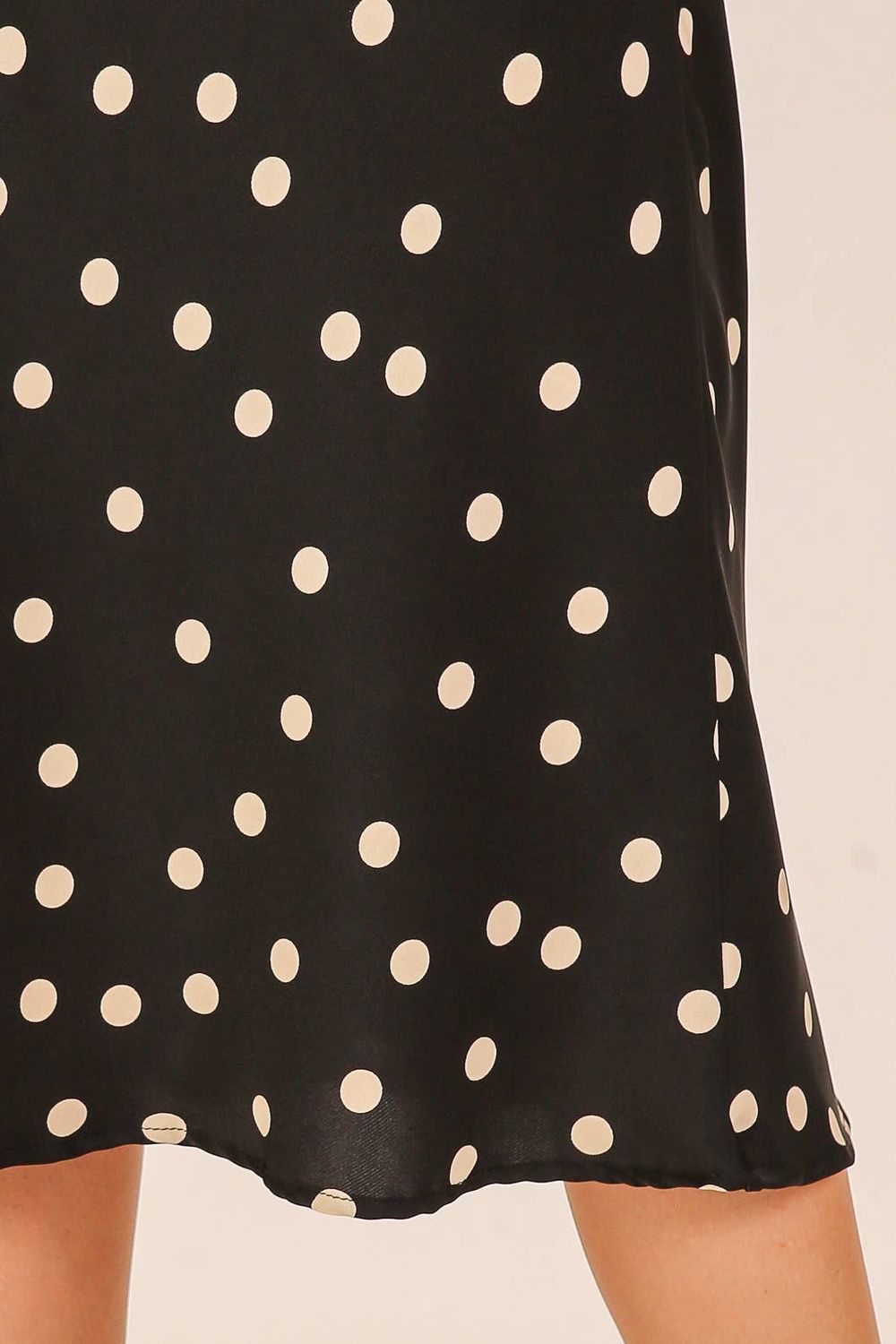 Polka Dot Satin Midi Skirt, Color: Black, Size: Medium