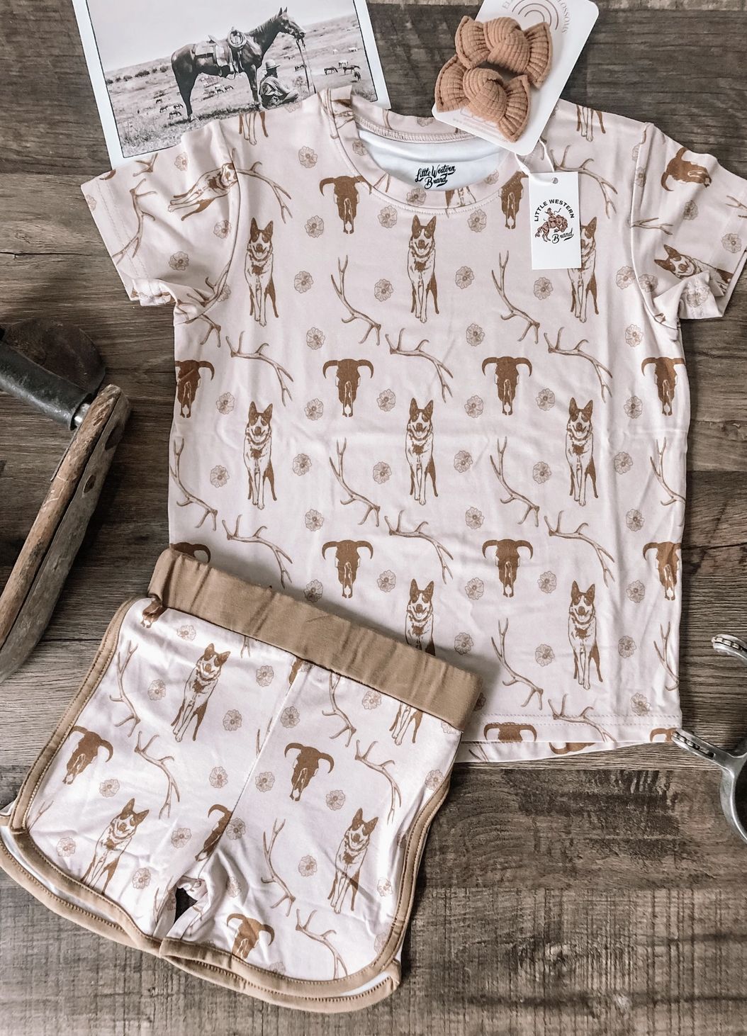 Cow Dogs &amp; Antlers Bamboo Tee/Shorts Set