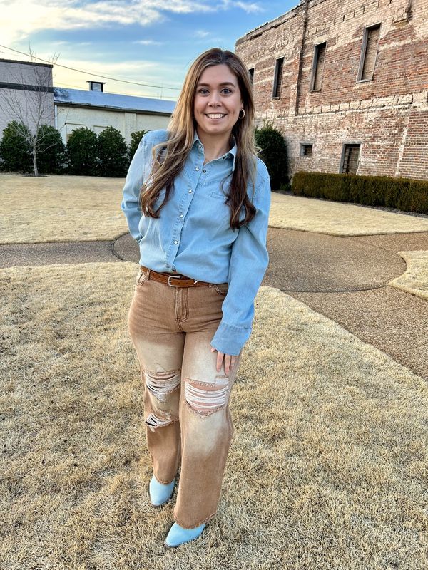 High Rise Distressed Straight Cut Denim Jeans