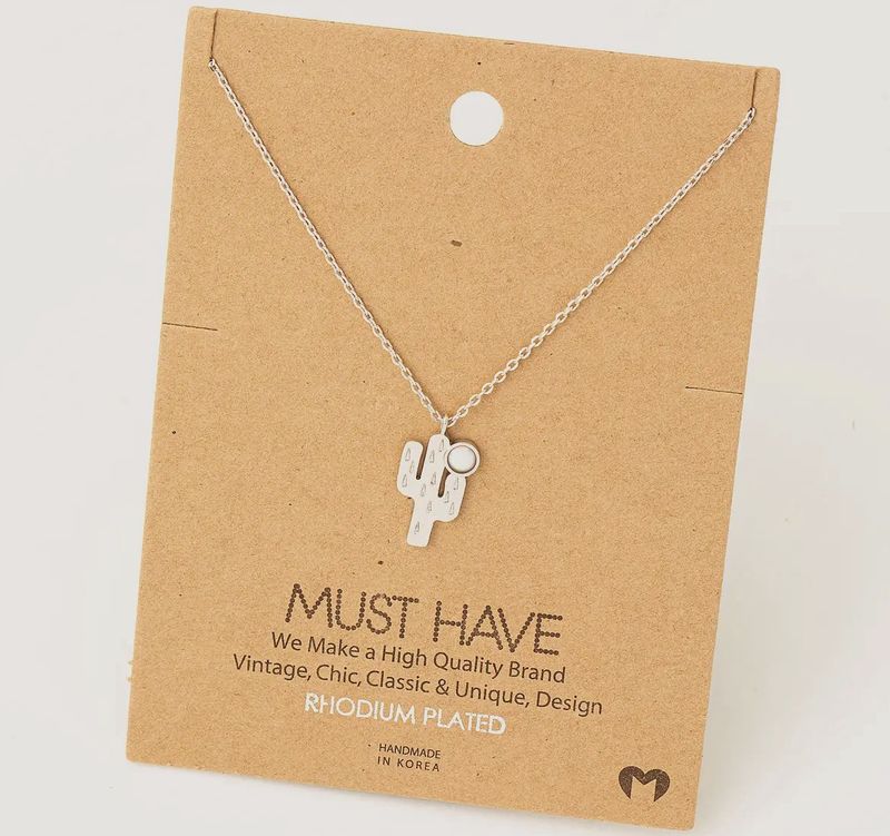 Opal Cactus Pendant Necklace