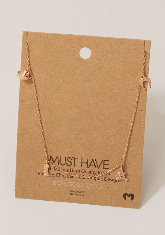 Gold Dipped Cowboy Theme Charms Chain Necklace