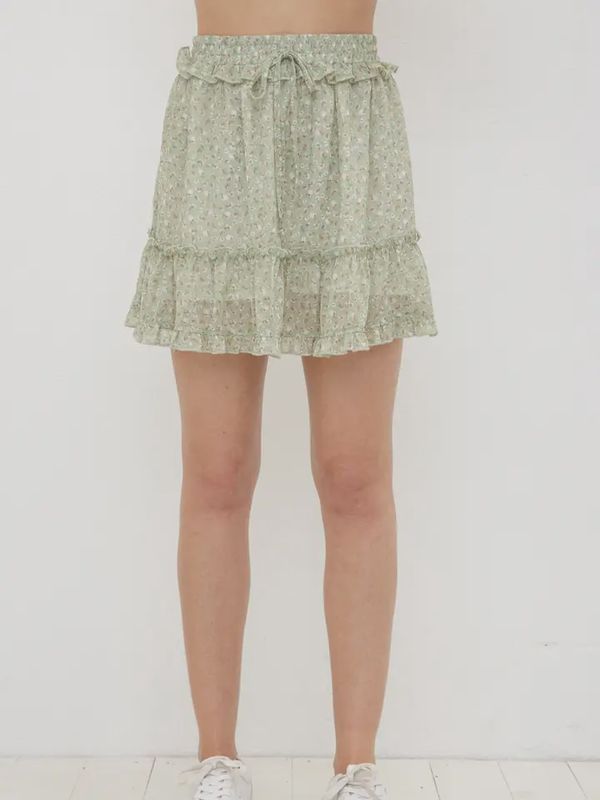 Ditsy Yoryu Chiffon Ruffle Edge Detail Elastic Waist