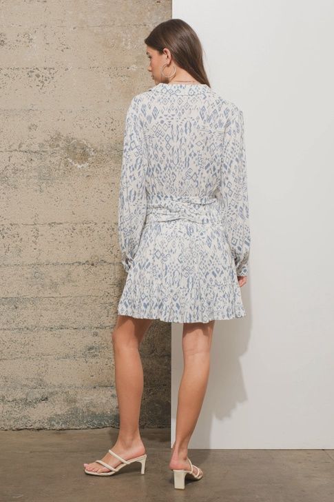 Ikat Aztec Print Button Up Ruched Waist Skirt Dress