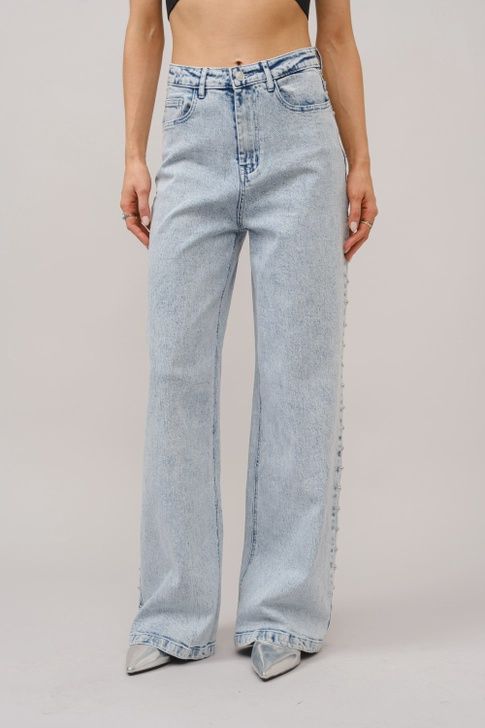 Side Studded Wide Loose Denim Jeans