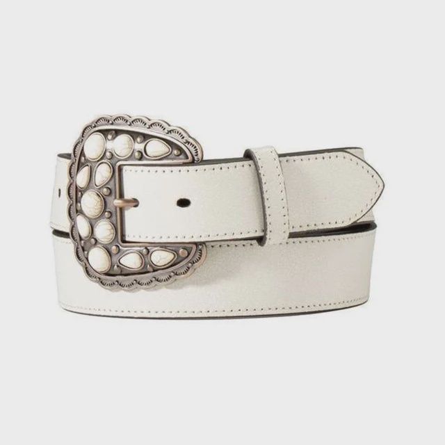 Women&#39;s Cream Crackled Leather Copper &amp; Stone Buckle