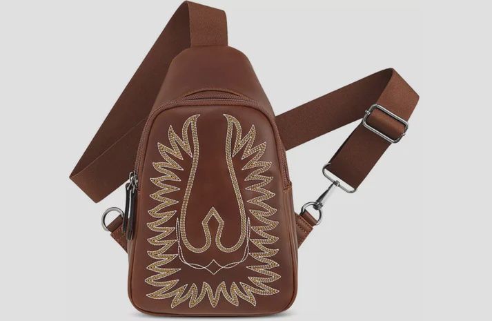 Casanova Brown Leather Eagle Boot Stitch Sling Bag Purse