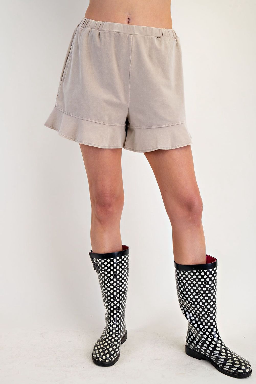 Mineral Washed Ruffle Hem Shorts