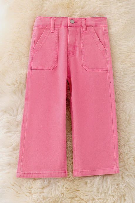 Straight Cut Denim Pants w/ Adjustable Waistband-pink