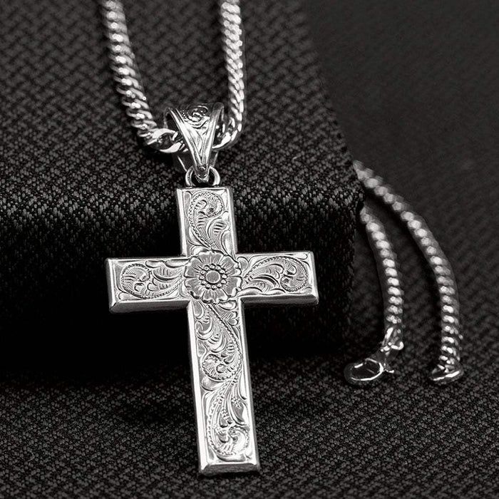 Silver Scrolled Cross Necklace