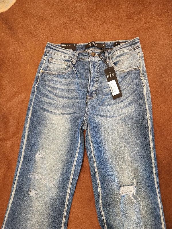 Mid Wash Tummy Control High Rise Slim Flare Jeans