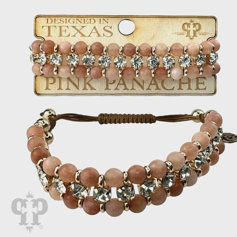 BEAD AND RHINESTONE ADJUSTABLE BRACELET   PINK