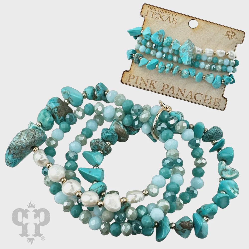 FRESHWATER PEARL AND STONE BRACELET SET  BLUE