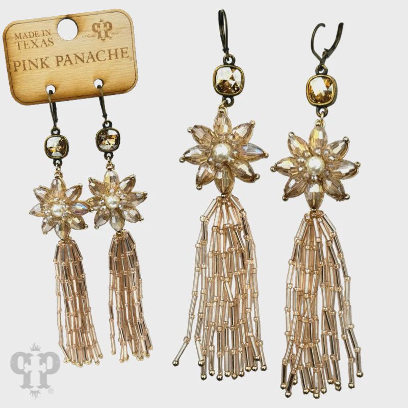 Flower and Tassel Chandelier Statement Earring, Austrian Crystal