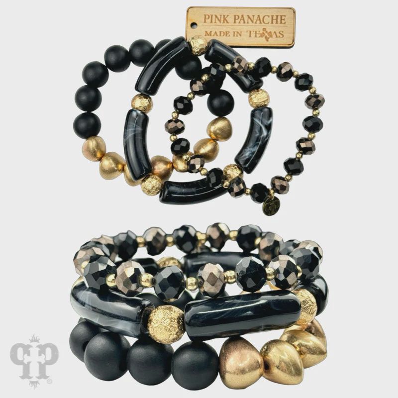 Chunky Black and gold mixed beaded bracelet set