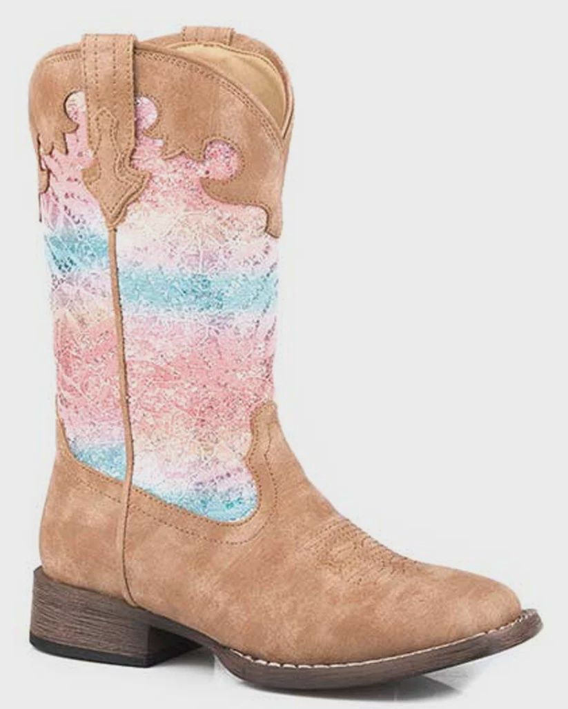 Girl&#39;s Square Toe Glitter Lace Boot