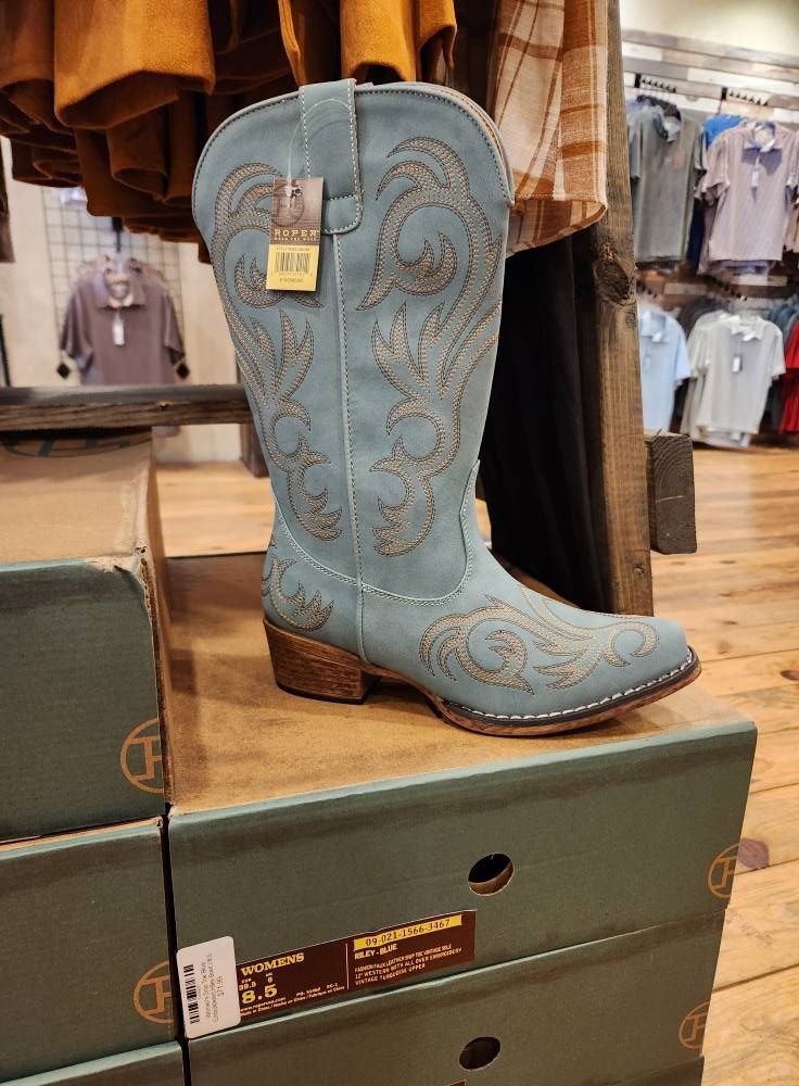 Women&#39;s Snip Toe Blue Embroidered Riley Boot