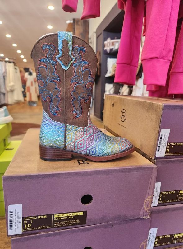 Girl's Square Toe Glitter Blast Maya Blue Boot