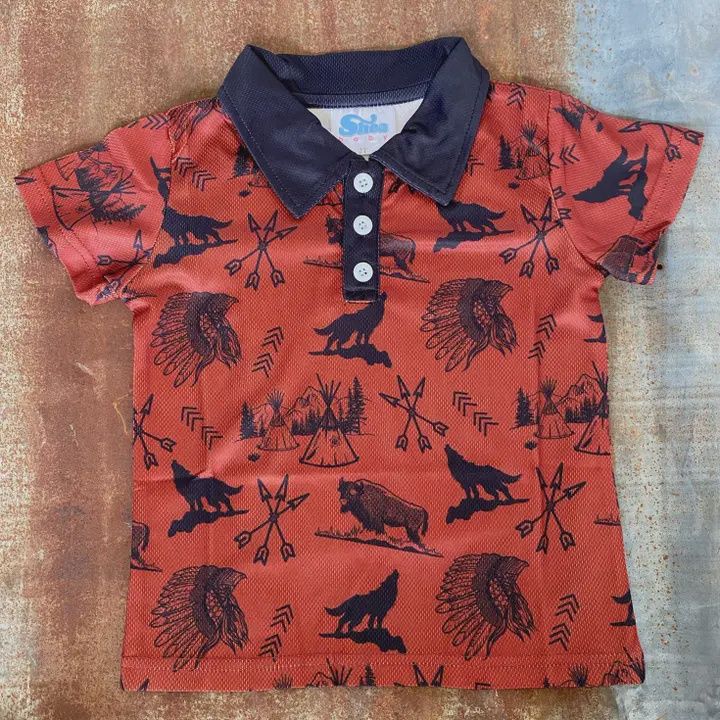Boys Indian Print Maroon Polo Shirt