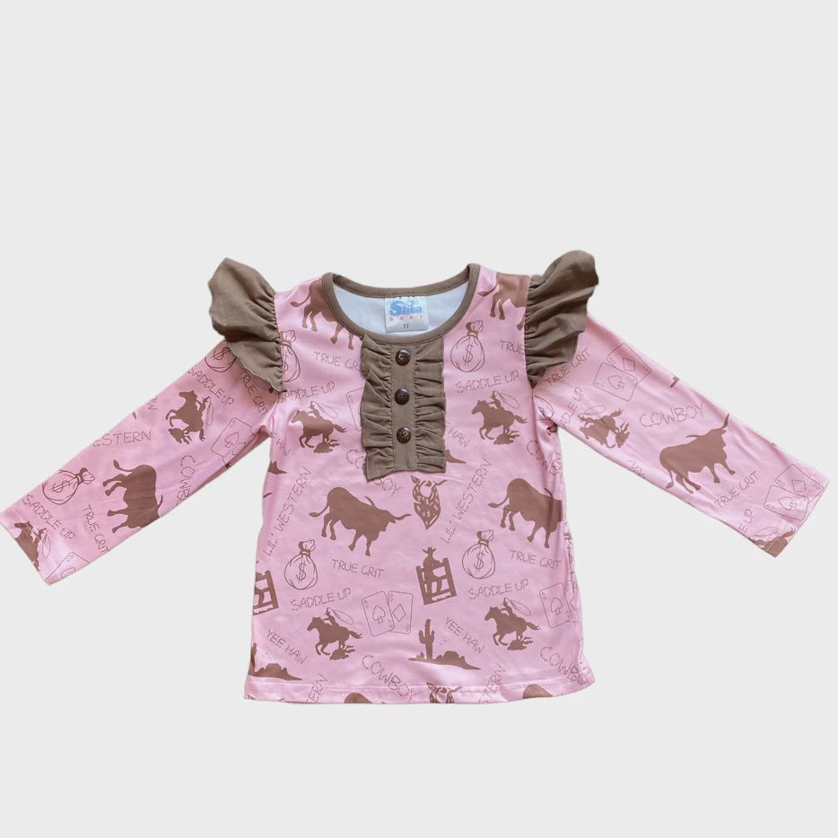 Pink Gambler Ruffle Long Sleeve Shirt