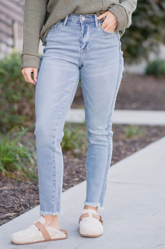 Vintage Wash Side Panel Detail &amp; Hi Lo Fray Hem Slim