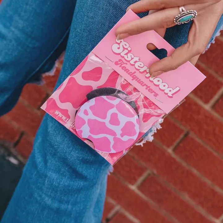 Pink Cow Print Car Coaster 2-pack