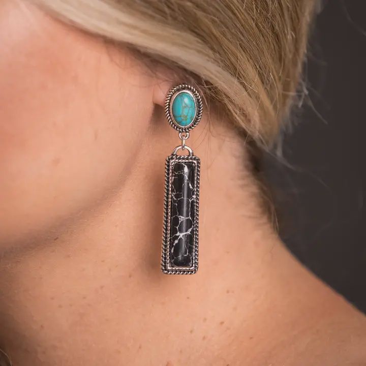 Black Bar Earring on turquoise post