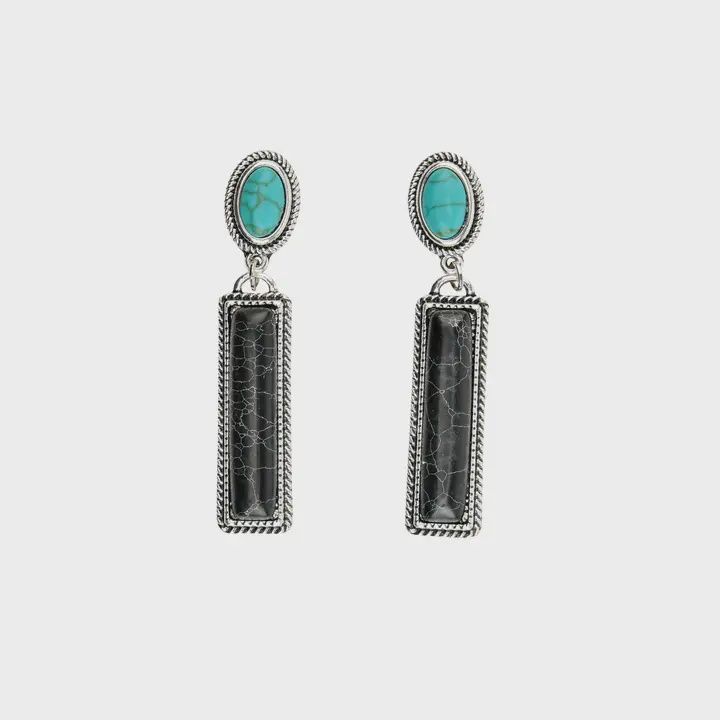 Black Bar Earring on turquoise post