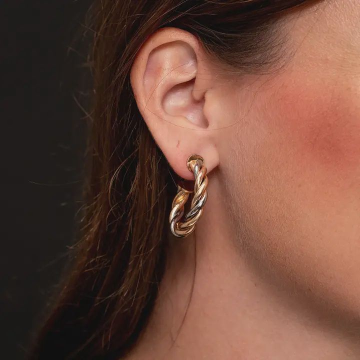 Silver and Gold 2 tone twisted hoop Earring