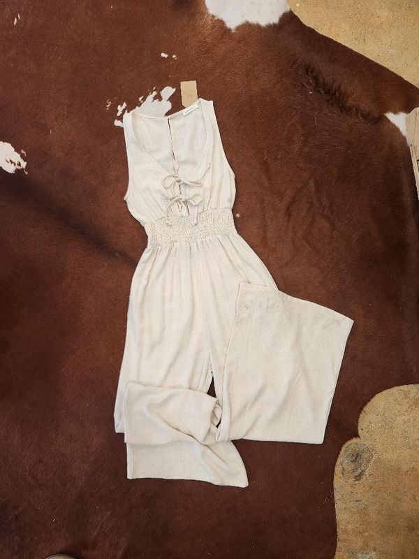 Linen Sleeveless Smocked Waist Jumpsuit