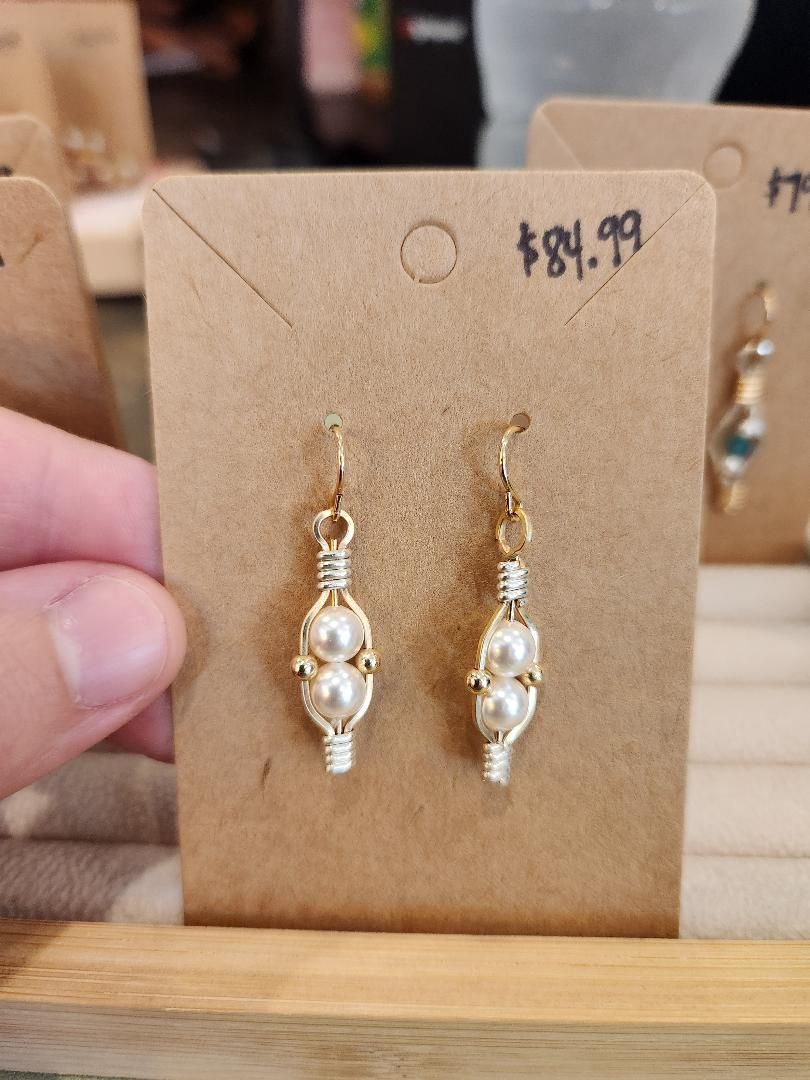 Two Pearl Gold Drop Earrings