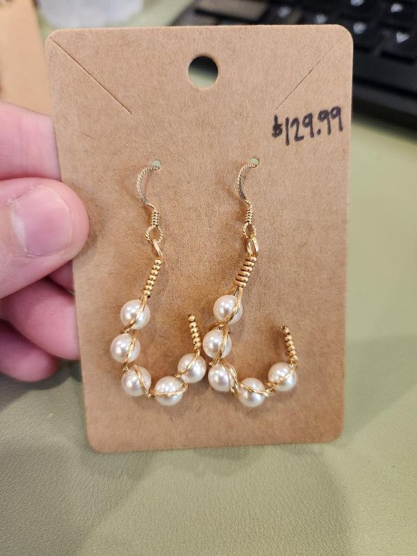 Pearl Gold Drop Hoop Earring